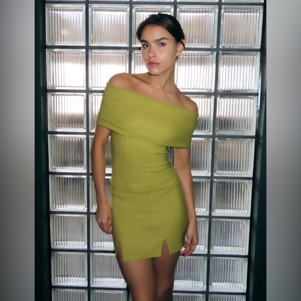 Zara Olive Green Off-Shoulder Skirt Set